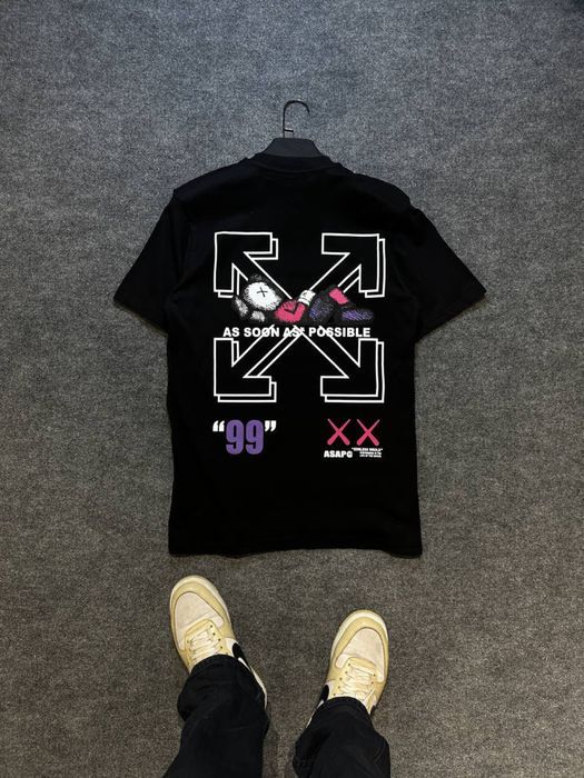 Мужская футболка OFF-WHITE X KAWS брендовая унисекс оверсайз