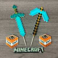 Zestaw dekoracji na tort z masy cukrowej 2D Minecraft miecz kilof TNT