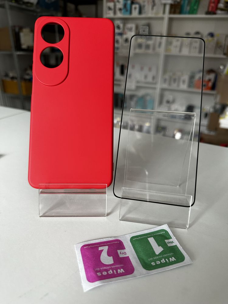 Szkło hartowane i etui silikonowe czerwone do OPPO A60