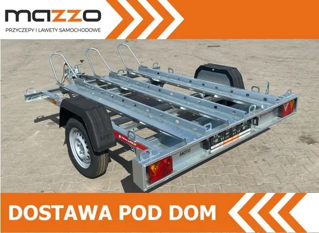 TEMARED DOSTAWA Przyczepa motocyklowa 230x155cm DMC750kg na 3 motory UCHYLNA  Przyczepa na 3 motory, uchylana, możliwość przechowywania w pionie.