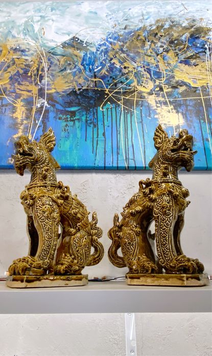 Lwy Foo figury ceramiczne Chinski talizmam dobrobytu