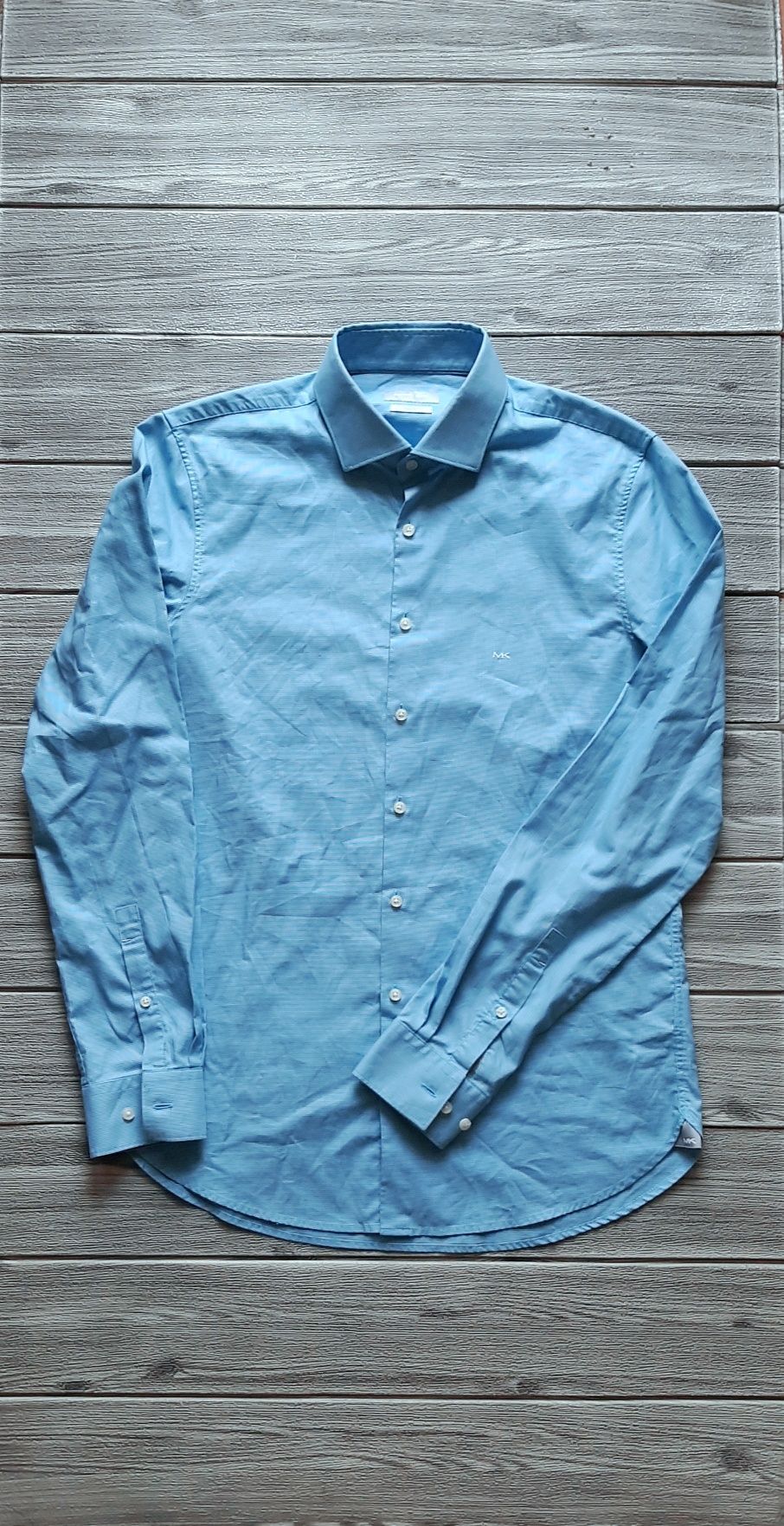 Koszula męska Michael Kors stylowa niebieska slim w kratkę do biura M