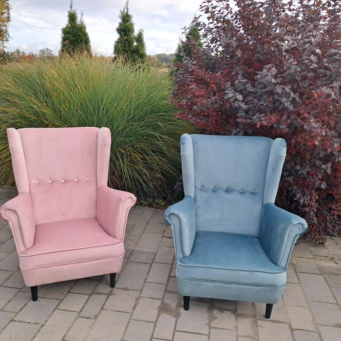 Fotel uszak dostępny od ręki pudrowy róż,  szary , butelkowa zieleń