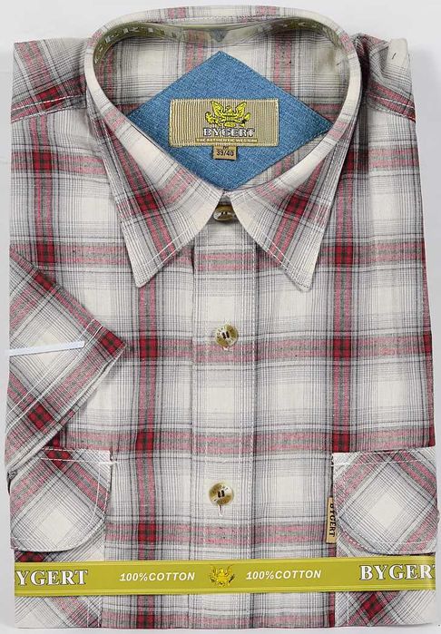 Koszula męska biała w kratkę na krótki rękaw kołnierzyk 39/40 M