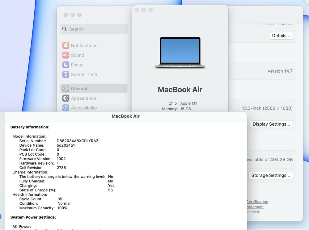 36 циклів Apple Macbook Air 13 2020 M1 16GB RAM 512GB SSD IL6036
