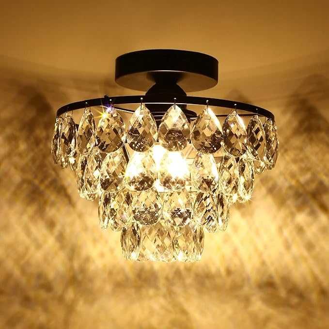 Czarna kryształowa lampa sufitowa Styl ArtDeco