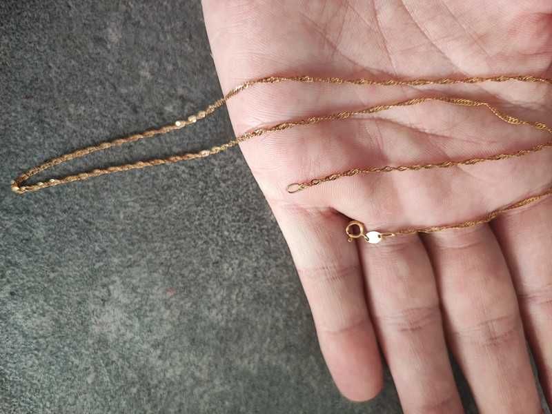 Złoty łańcuszek próba 585, ze złota, splot singapur, 53 cm
