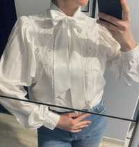 Piękn bluzka koszula w stylu vintage retro z kokardą biała damska 38/M