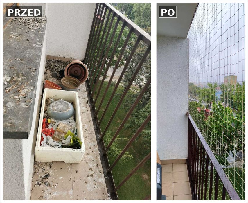 Sprzątanie balkonu ,montaż siatki na ptaki ,siatka dla kota Poznań