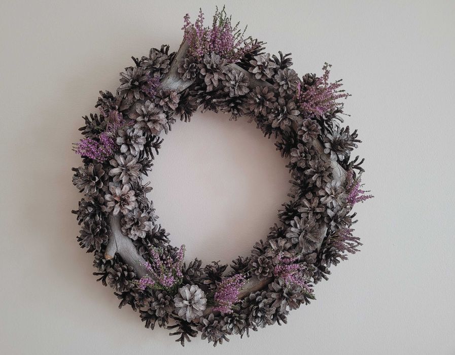 Wieniec z wrzosem styl boho 40 cm