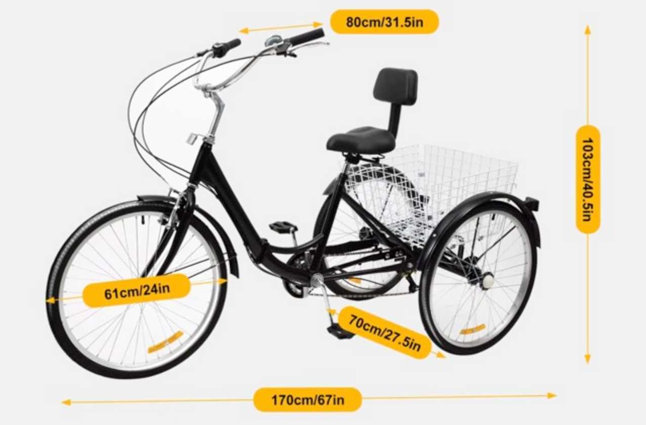 WYGODNY SKŁADANY ROWER TRÓJKOŁOWY 24" – idealny dla dorosłych