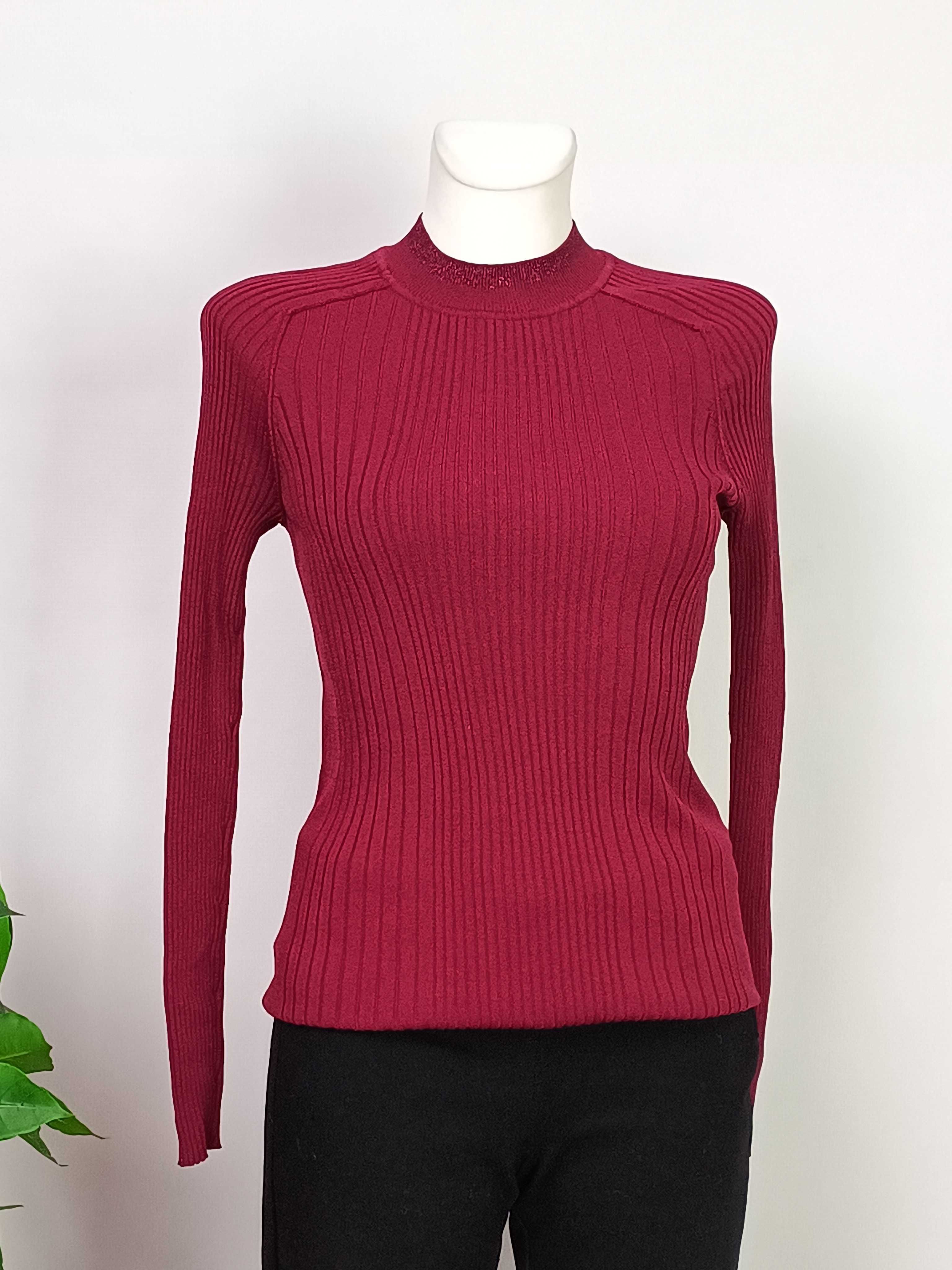 Bordowy burgundowy sweter półgolf prążki damski Next 42 XL
