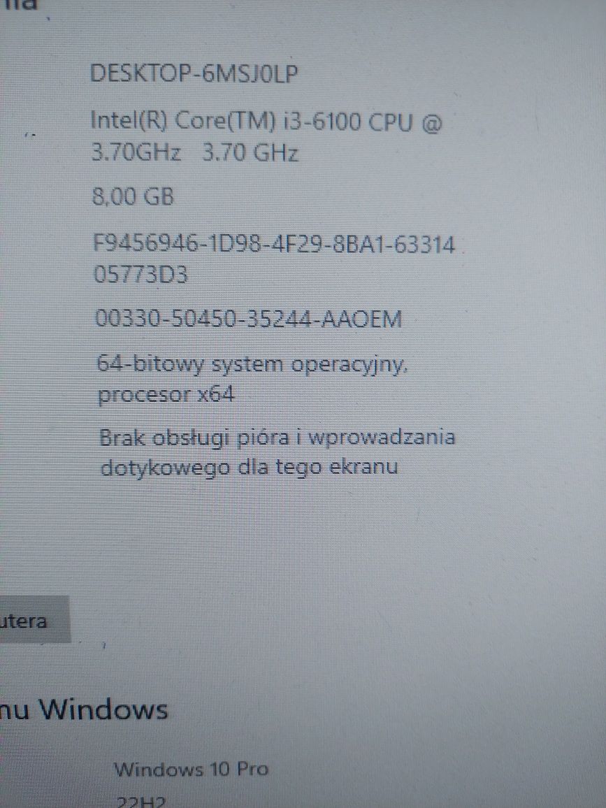 Komputer Lenovo M700 midi 35x34x9cm i3-6100 4x3,7GHz ddr4 8GB SPRAWNY