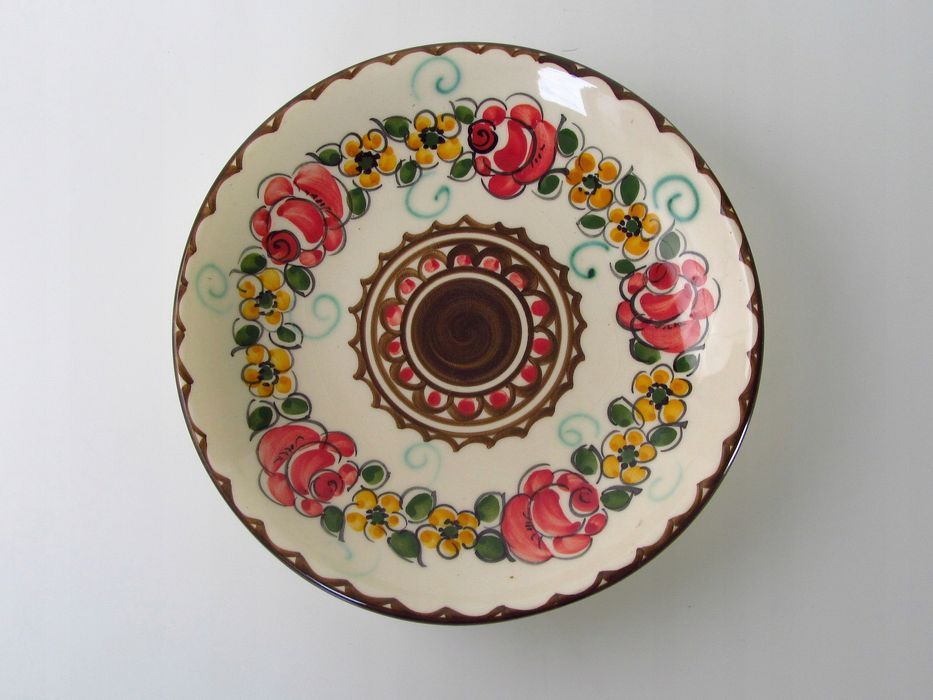 gral keramik piękny malowany talerz patera kwiaty
