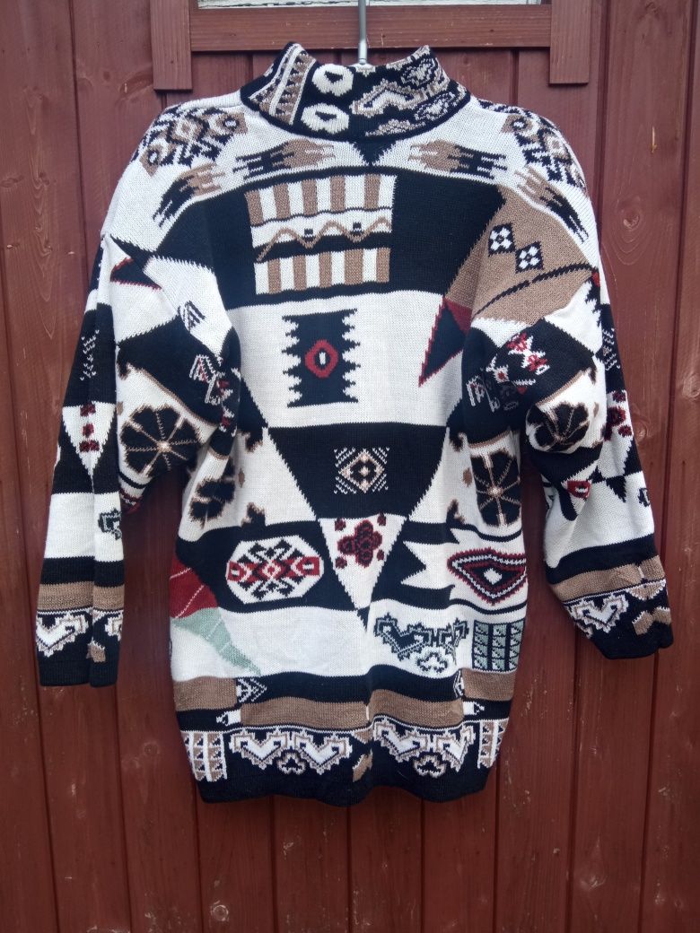 Vintage wzorzysty sweter damski onesize gruby turecki