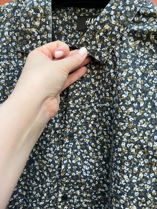H&M koszula slim fit męska print drobne kwiatki