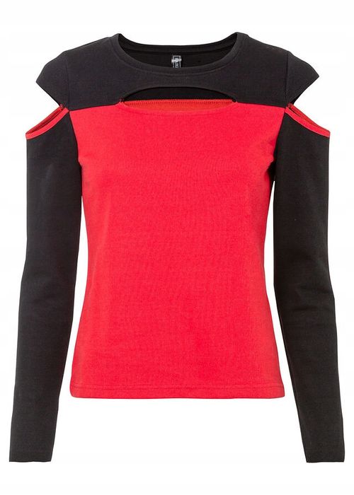 B.P.C czerwonoczarna bluzka z wycięciami ^40/42