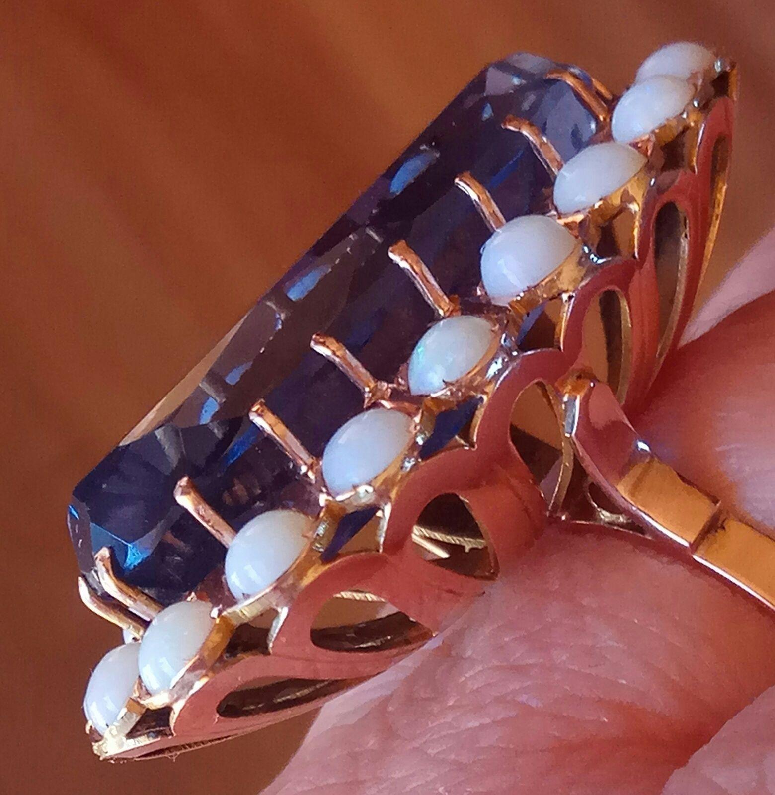 Ok 20 gram ANTYK złoty pierścionek 4,5cmx2,3 cm opale naturalne szafir
