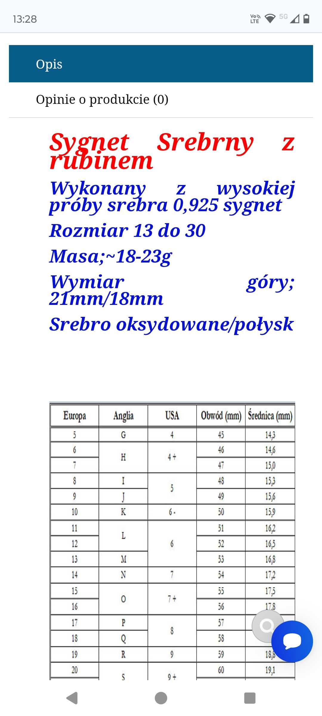 Sygnet srebrny z rubinem