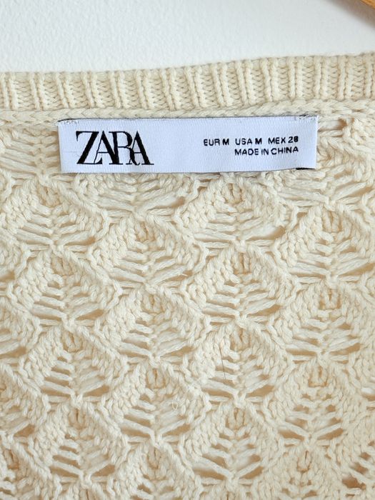 Sweter Zara haftowany kremowy dziergany retro boho elegancki kardigan
