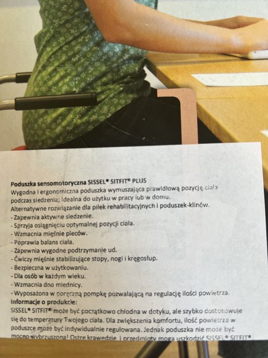 Poduszka sensomotoryczna Sissel Sitfit , doskonała profilaktyka.