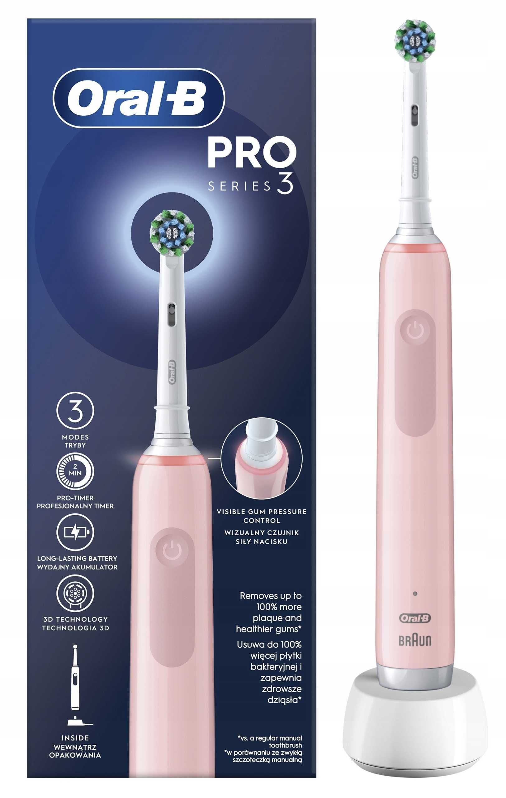 Szczoteczka elektryczna Oral-B Pro 3 3000 Cross Action Różowa