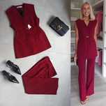 Zara komplet kamizelka spodnie wysoki stan XS 34 bordowy