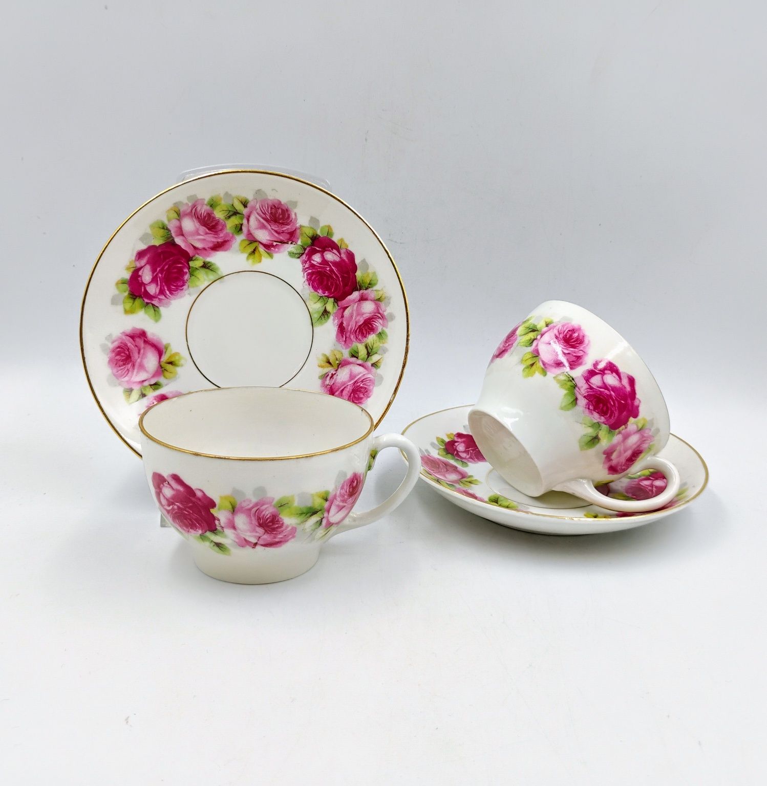 Filiżanki zestaw duo róże różyczki secesja przedwojenna porcelana anty