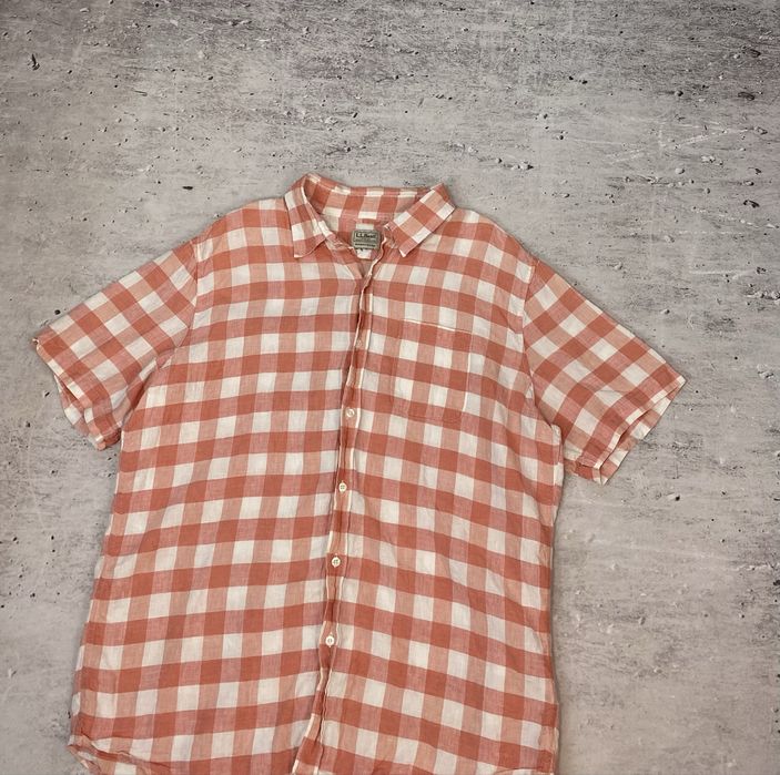 L.L. Bean męska lniana koszula w kratę rozmiar XL~