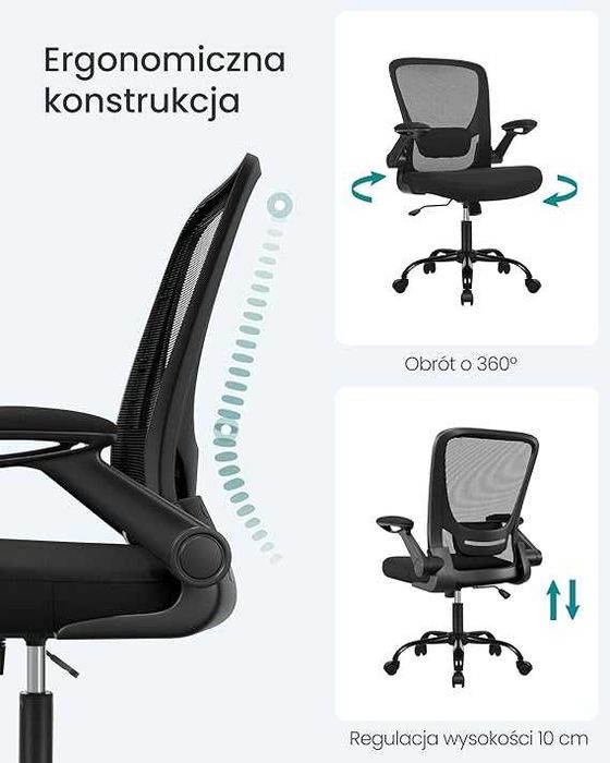 Krzesło, fotel obrotowy, szkolny, biurowy do komputera. Czarny, nowy