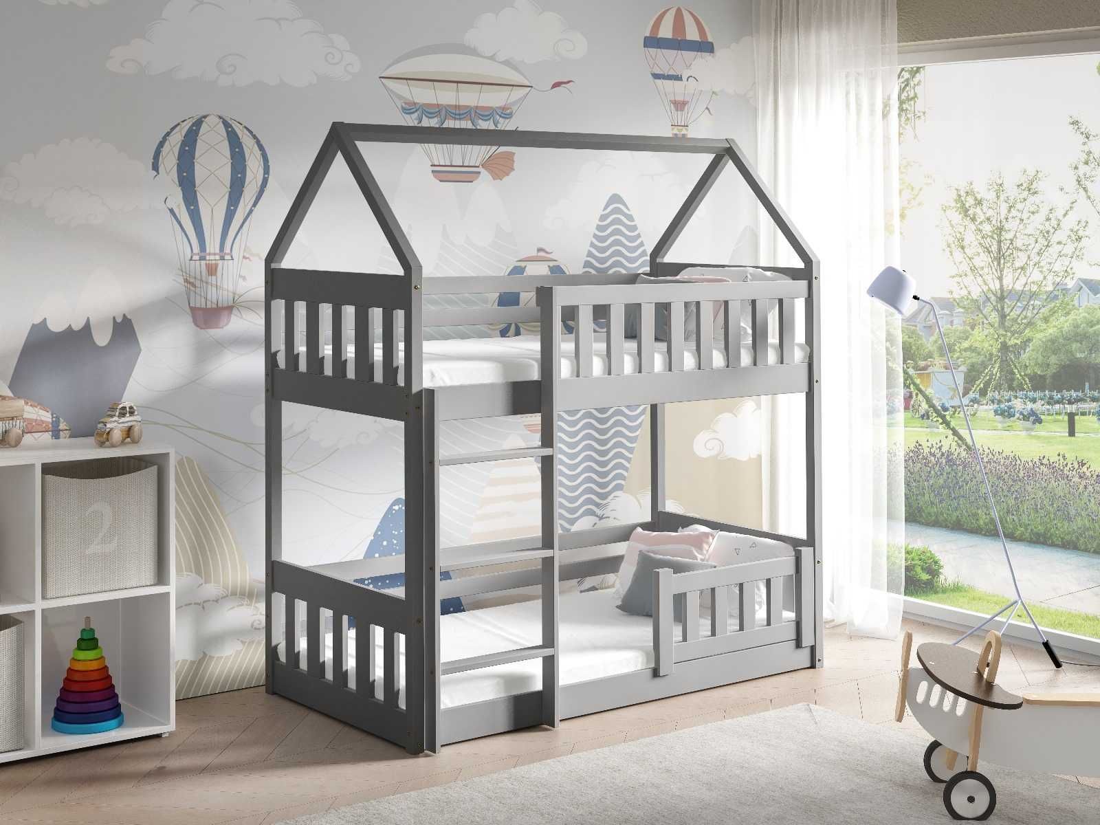 Dziecięce łóżko piętrowe domek ZUZIA SLIM + materace GRATIS