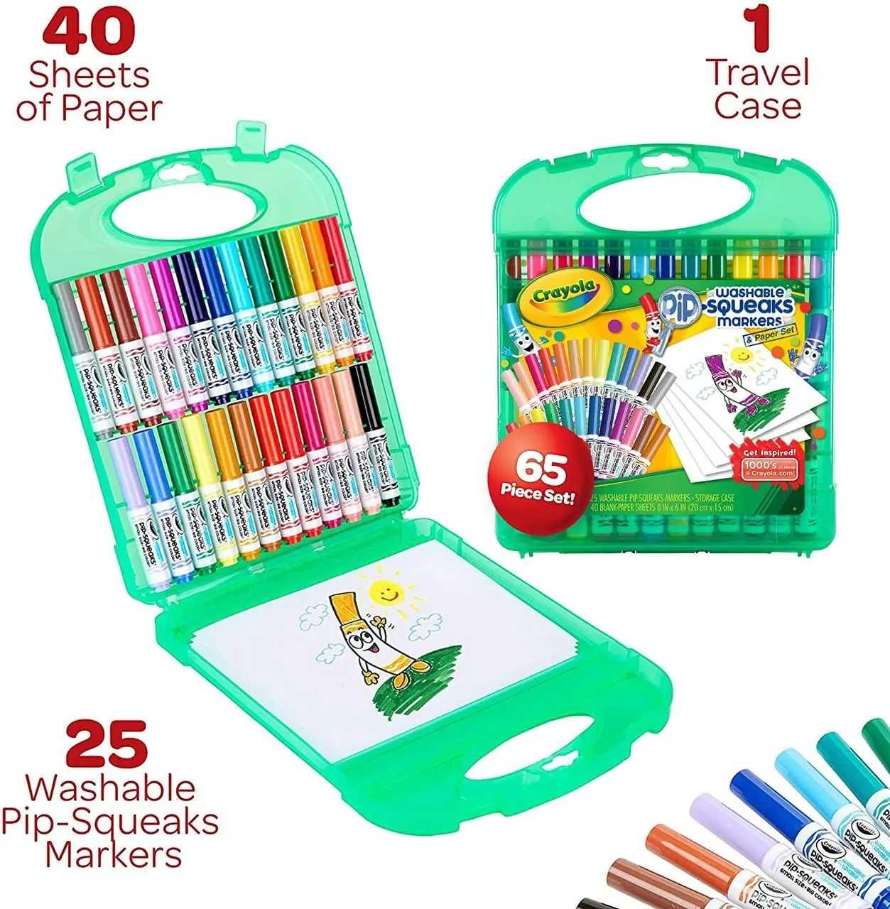 Фломастери маркери Crayola Washable Markers 65 шт у кейсі з папером