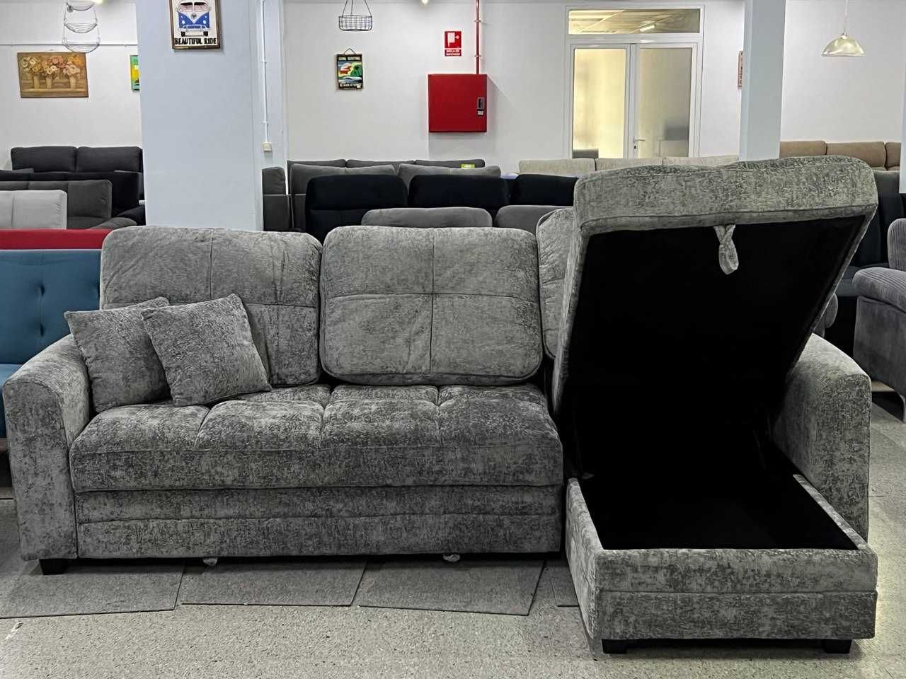 Sofa Chaiselongue + Baú Elevatório + Cama - NOVO - FABRICA