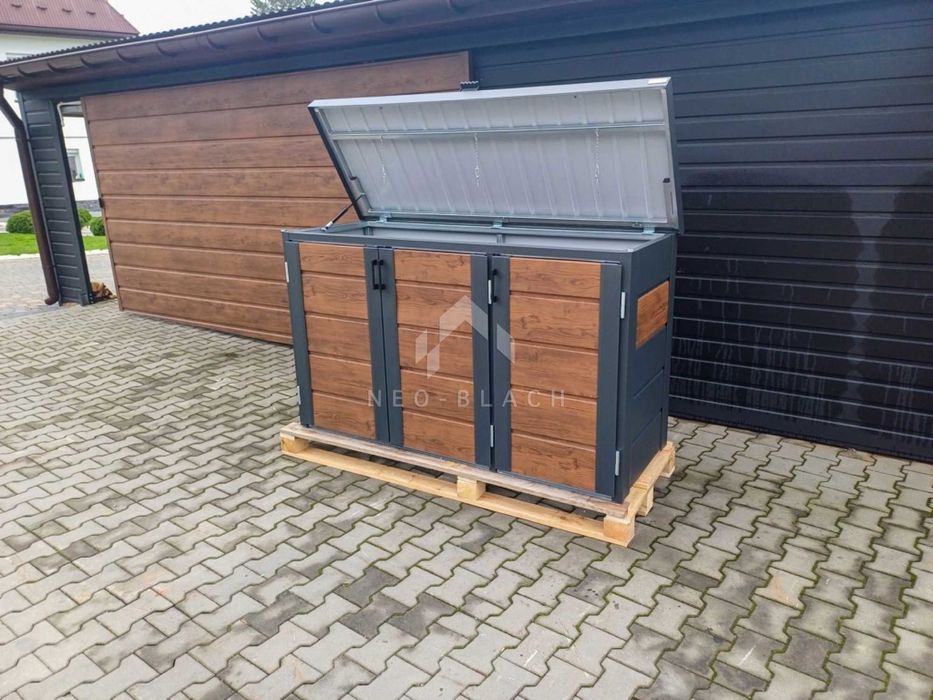 Zabudowa Koszy Na Śmieci Wiata  Obudowa 177X65X110 Cm 3X120L  Nb423