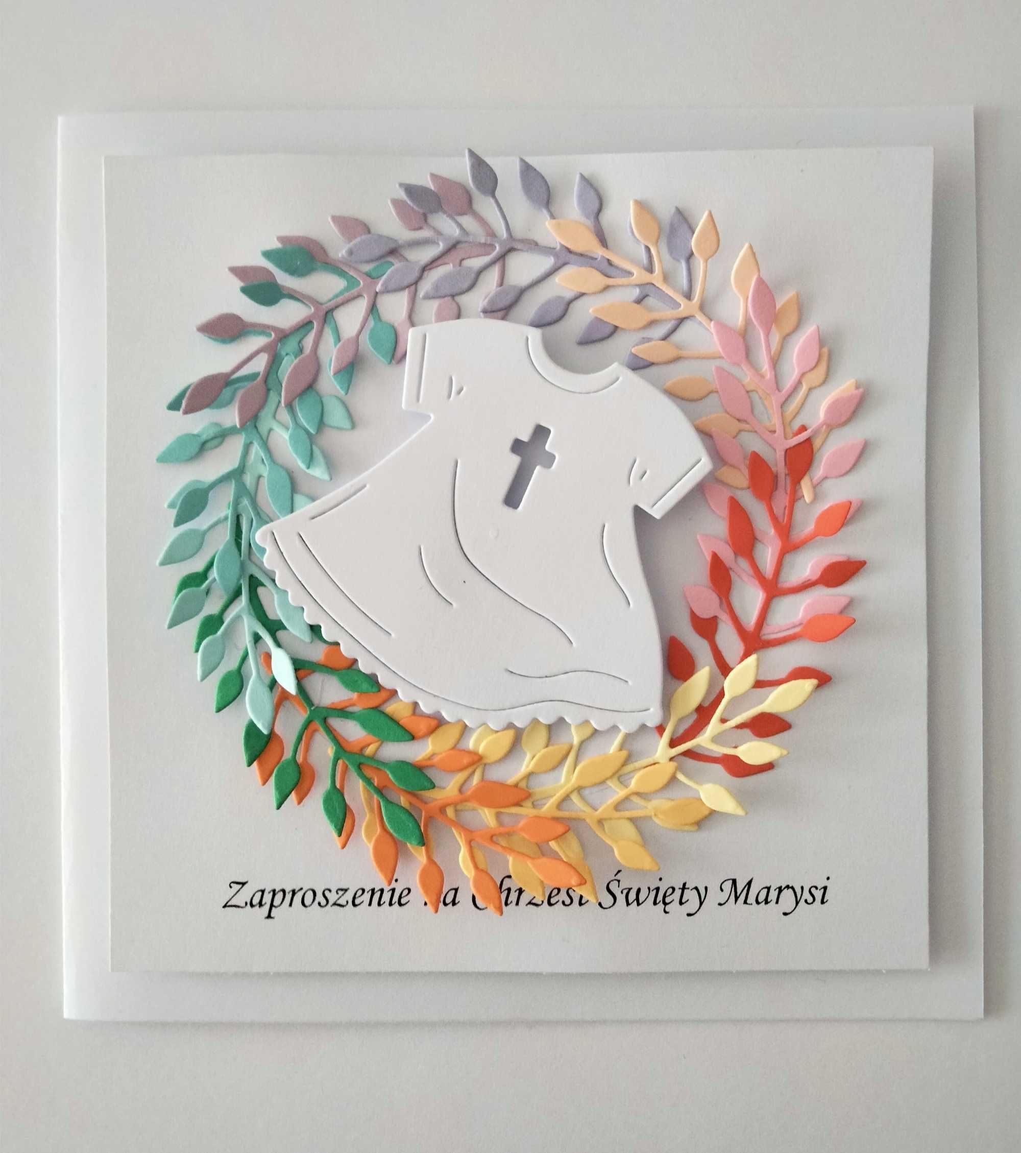 Zaproszenie Chrzest Święty wianek ręcznie wykonane