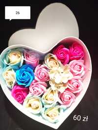 Flowerbox serce róże mydlane dzień matki, komunia bukiet