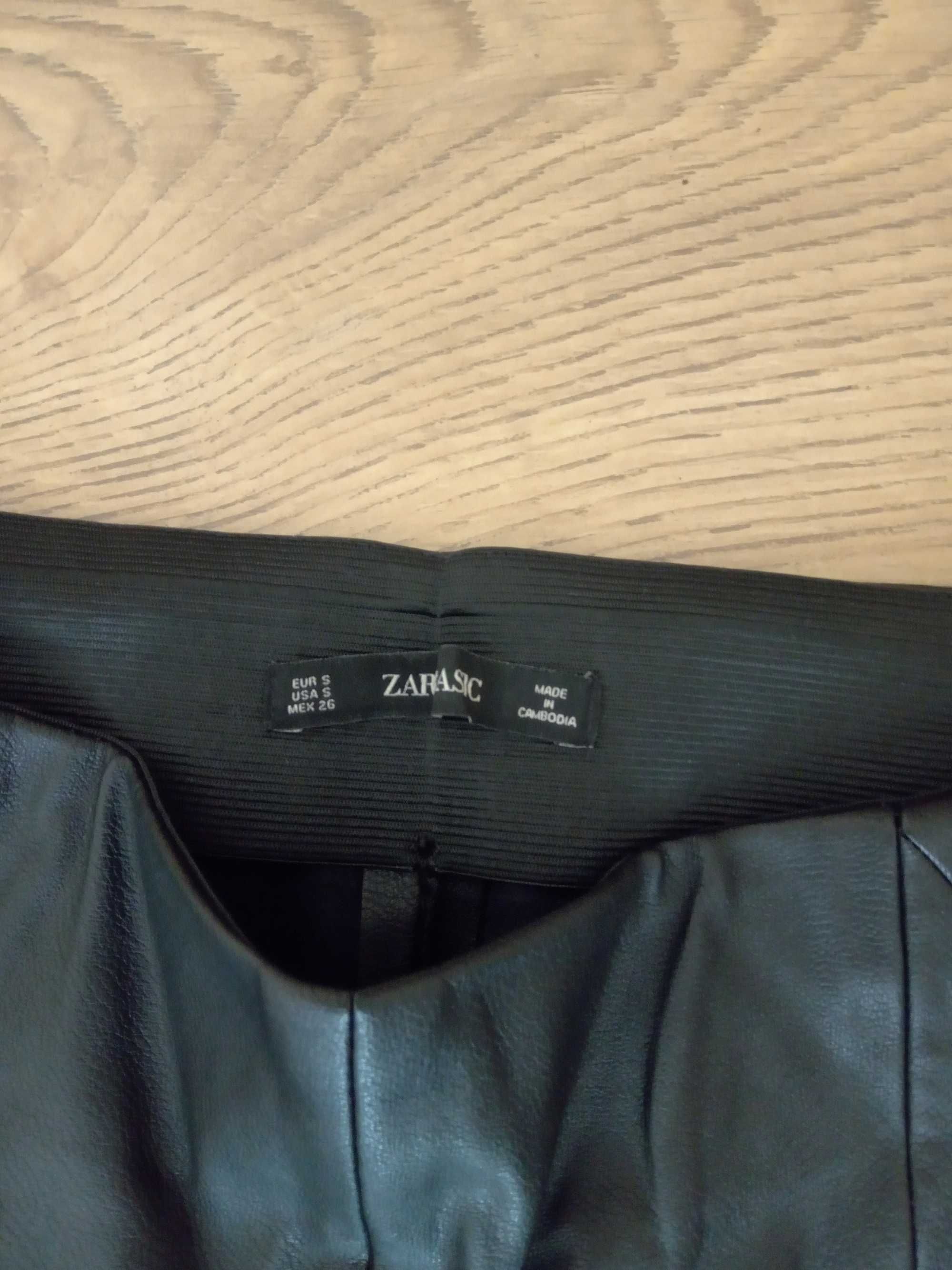 Zara Basic spodnie rurki czarne skóra eko zamki zamek 36