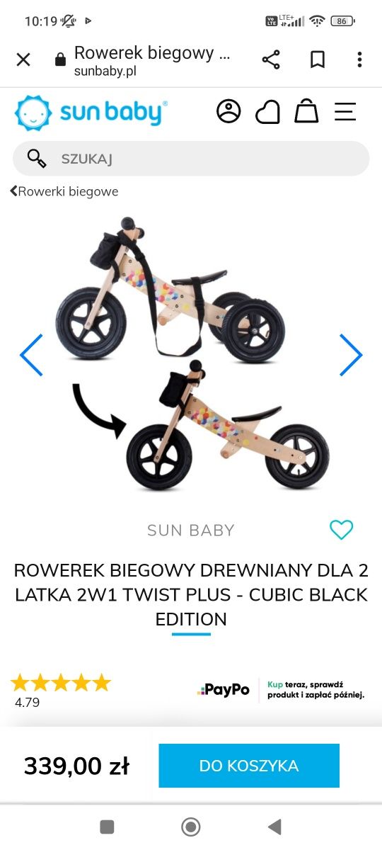 Rower biegowy Sun baby 2w1