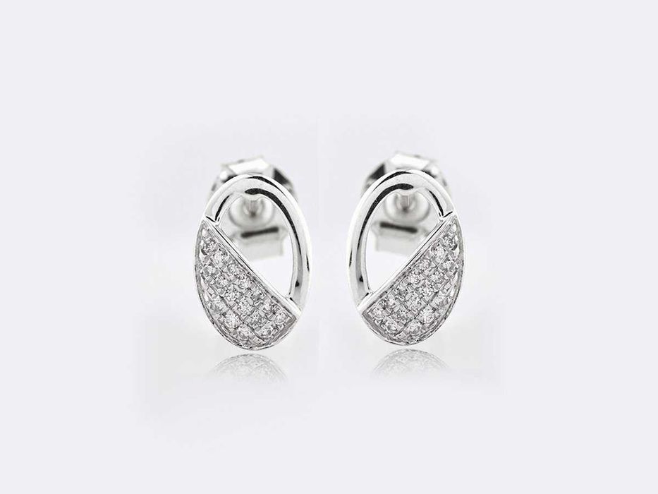 Brincos - 14 K Ouro branco - 0.07ct.  Diamante (Natural)