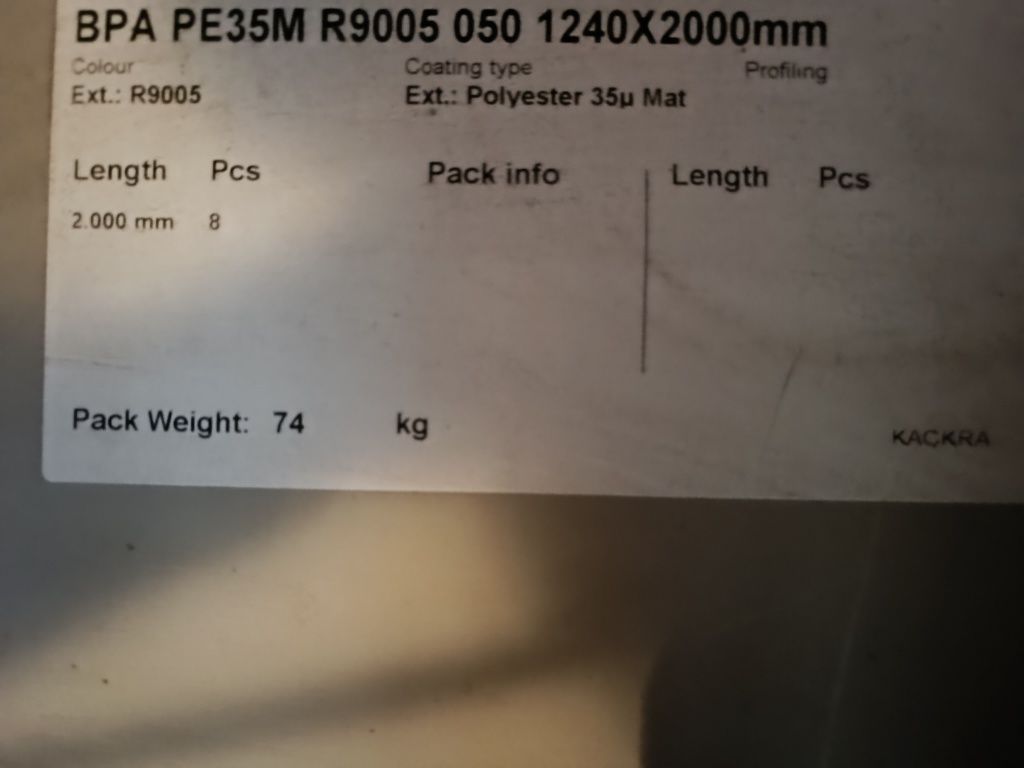 Blacha płaska 2x1,25m RAL 9005 (czarny mat)