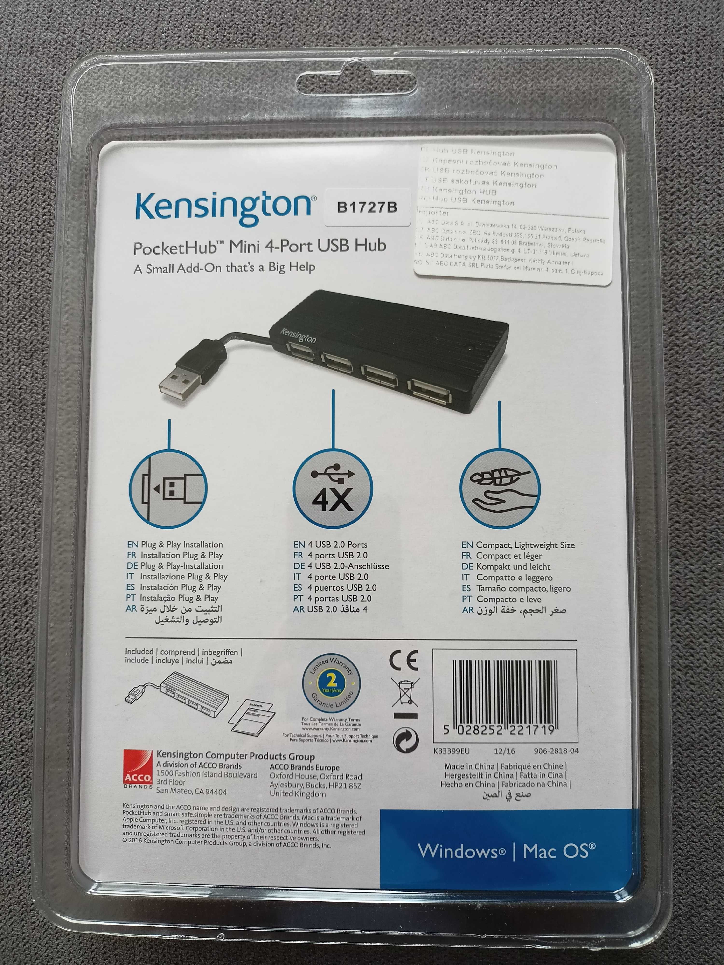 (Nowy) Rozdzielacz USB Kensington PocketHub Mini 4 porty