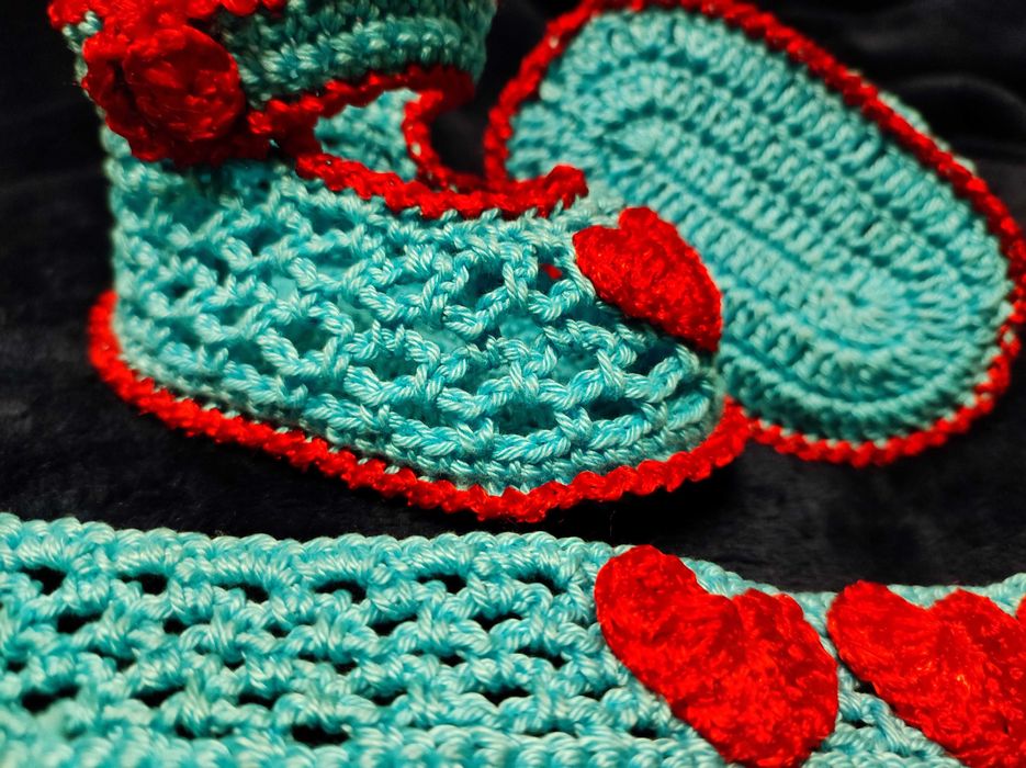 Ажурні вязані пінетки і пов’язка для немовляти, 9-10 см