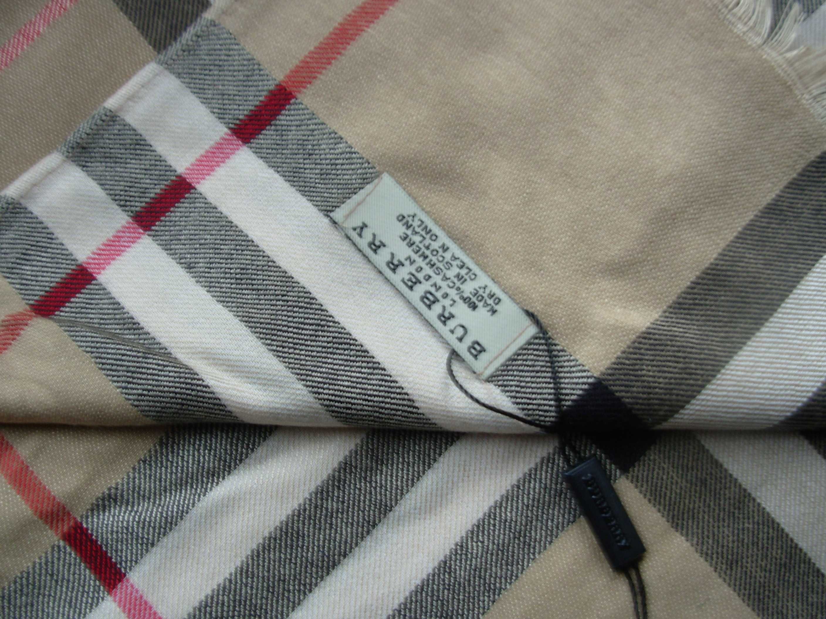 Szal cashmere BURBERRY bardzo modna kratka 175 cm x 70 cm,nowy