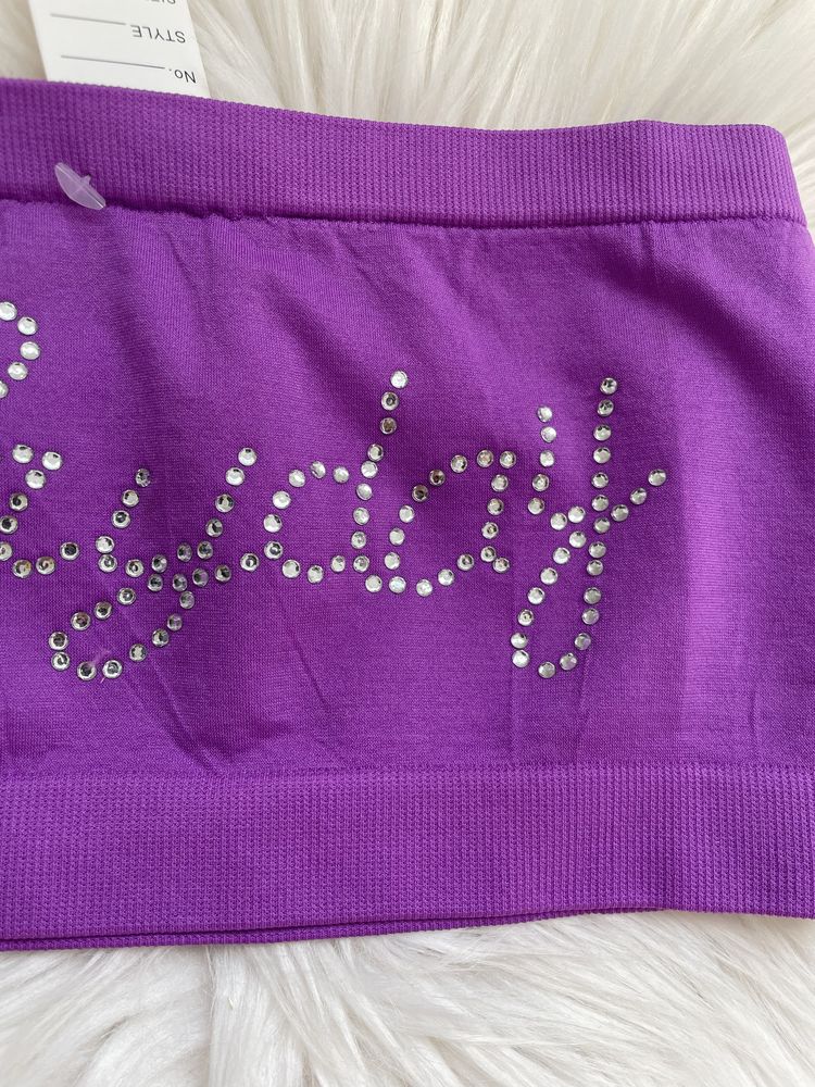 Top fioletowy z cyrkoniami crop top bez ramion S