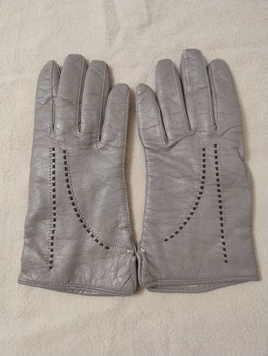 Szare skórzane rękawiczki M nowe