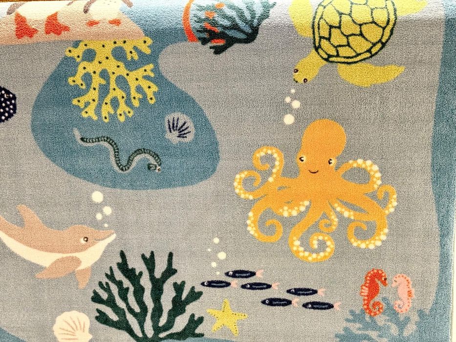 dywan Blavingad Ikea, wzór zwierząt oceanicznych 133 x 133 cm