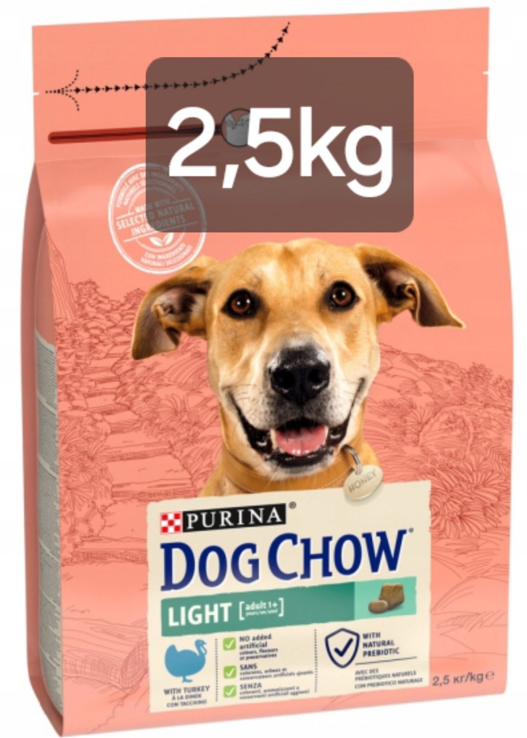 Dog Chow 2,5kg + Gratis, Light Nadwaga Indyk Pokarm dla Psa Purina