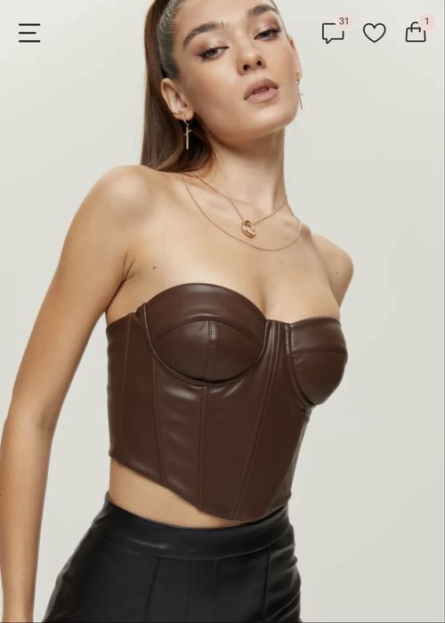 Топ бюстьє корсет з екошкіри коричневий шоколадний