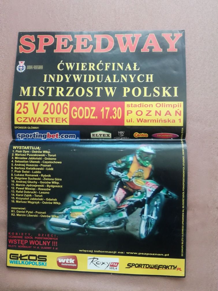 plakat żużel Poznań 2006 Kowalik mistrzostwa Polski plakaty Krosno