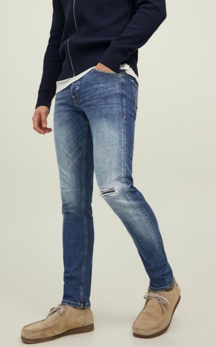Spodnie jeansowe męskie slim straight z przetarciami Jack&Jones 30/32